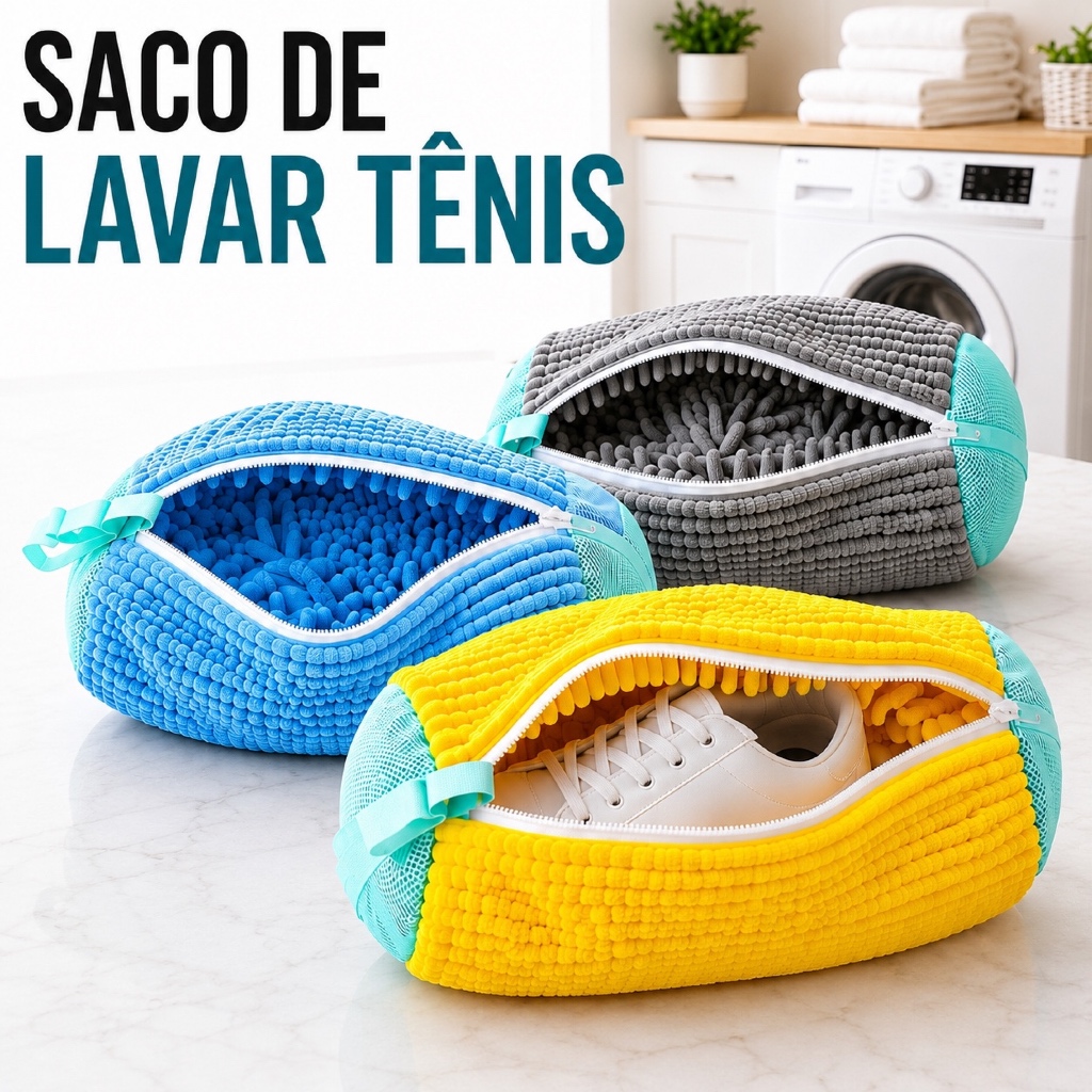 Saco de Lavar Tênis Na Máquina Saco Protetor Com Zíper Reforçado Para Lavagem de Calçados Kit 1/2/3 Bolsas de Lavagem
