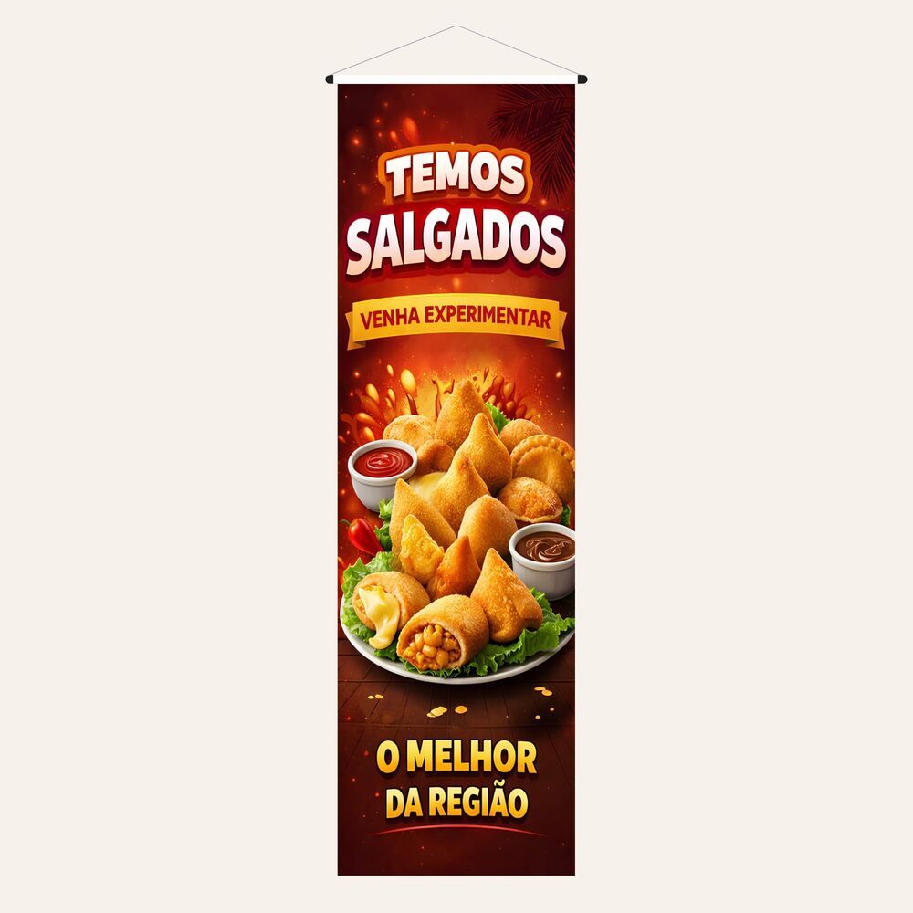 Banner Salgados 100x30cm - Com arte pronta ideal para divulgação