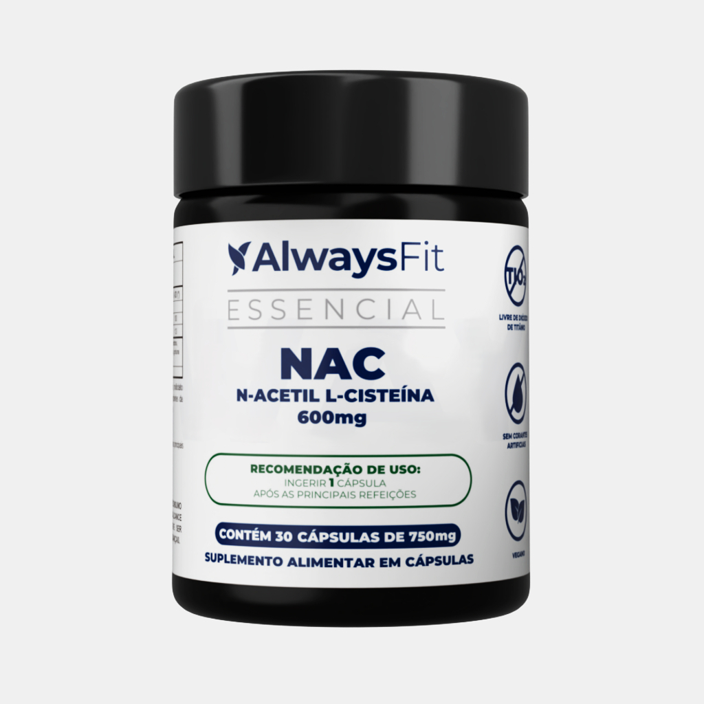 NAC AlwaysFit 600mg  | N-Acetil L-Cisteína + Selênio + Molibdênio | 30 Cápsulas
