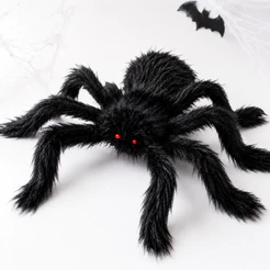 Aranha Preta Gigante 75cm Peluda Decoração Halloween Festa Terror Casa Assombrada
