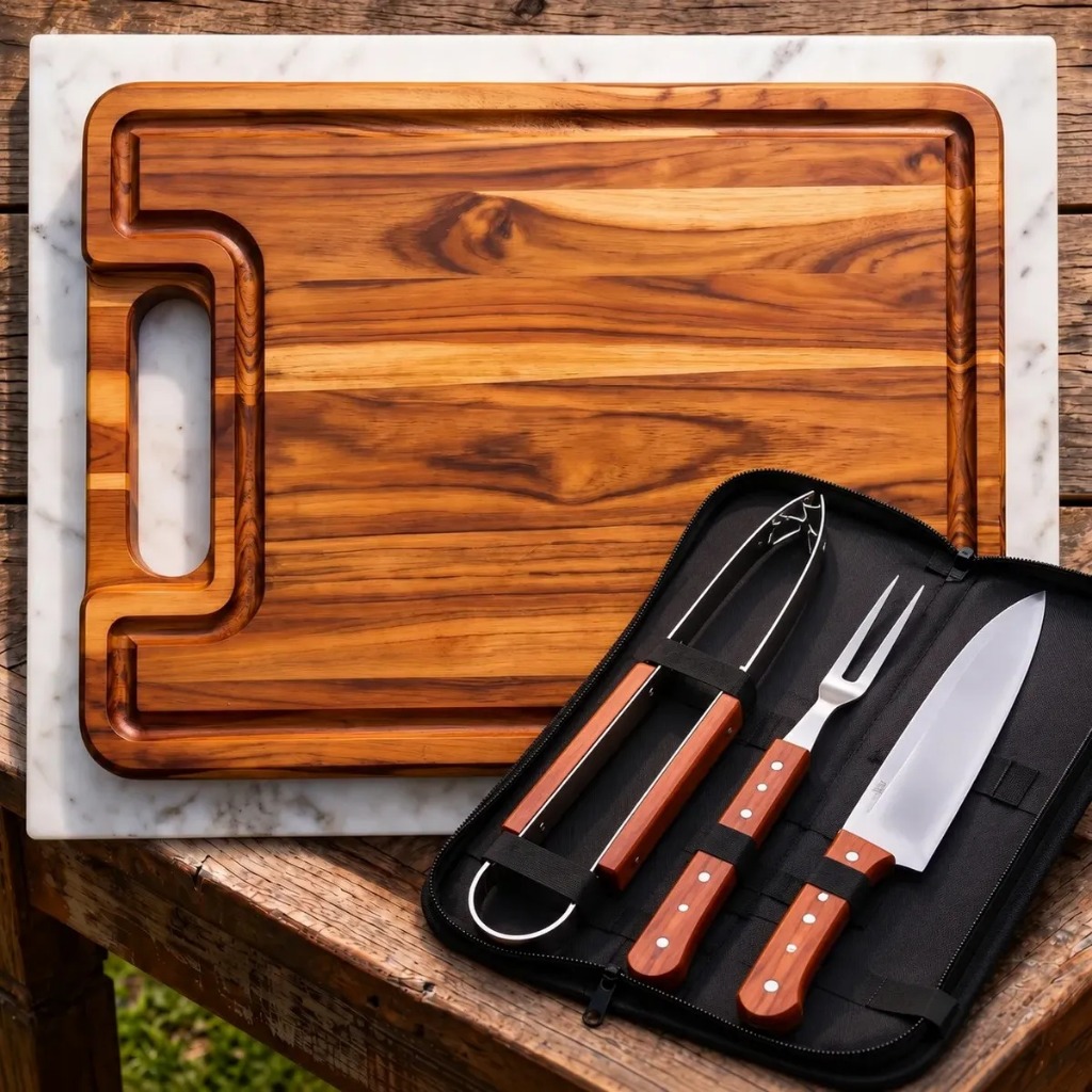 Tabua de Madeira Premium Personalizada Completo Tabua Garfo Faca Pegador
