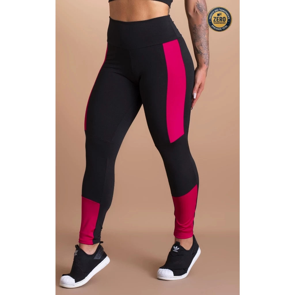 Calça Legging Feminina Fitness Esportiva Com Faixa Lateral Academia ZERO TRANSPARÊNCIA — imagem 1