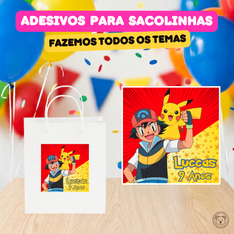 ENVIO RÁPIDO Adesivo Rótulo Personalizado para Sacolinha Pokemon | Aniversário, Festa, Lembrancinhas, Mimos