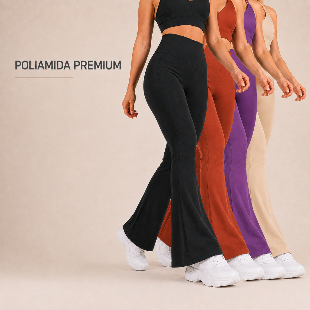 Calça Legging Flare Feminina Cintura Alta Poliamida Premium Zero Transparência Alta Compressão Academia Fitness Modelado