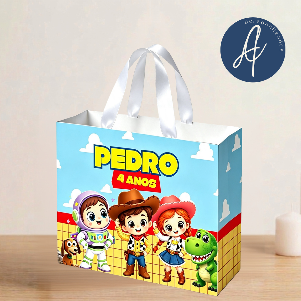 JÁ MONTADA - Kit sacola personalizada aniversário T Story desenho | Lembrancinha | Aniversário Infantil | Festa
