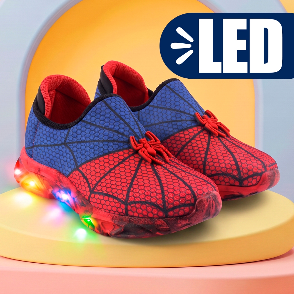 Tenis Infantil Led Menino Pisca Tenis Infantil Masculino Aranha Maravilhoso Sapa