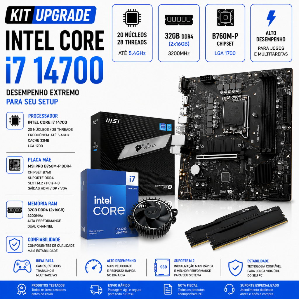 Kit Upgrade I7 14700 + Placa Mãe B760m + 32gb Ddr4
