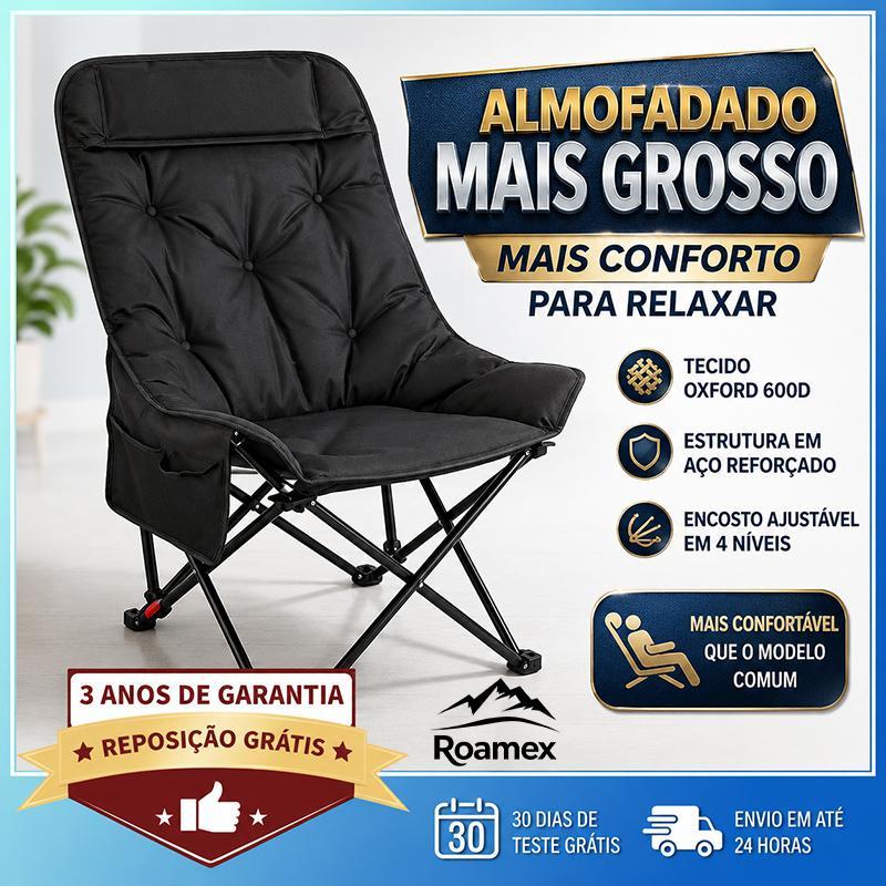 Cadeira Lua Dobrável Reclinável 4 Posições com Acolchoamento Extra Grosso, Tecido Oxford 600D, Estrutura de Aço, Suporta
