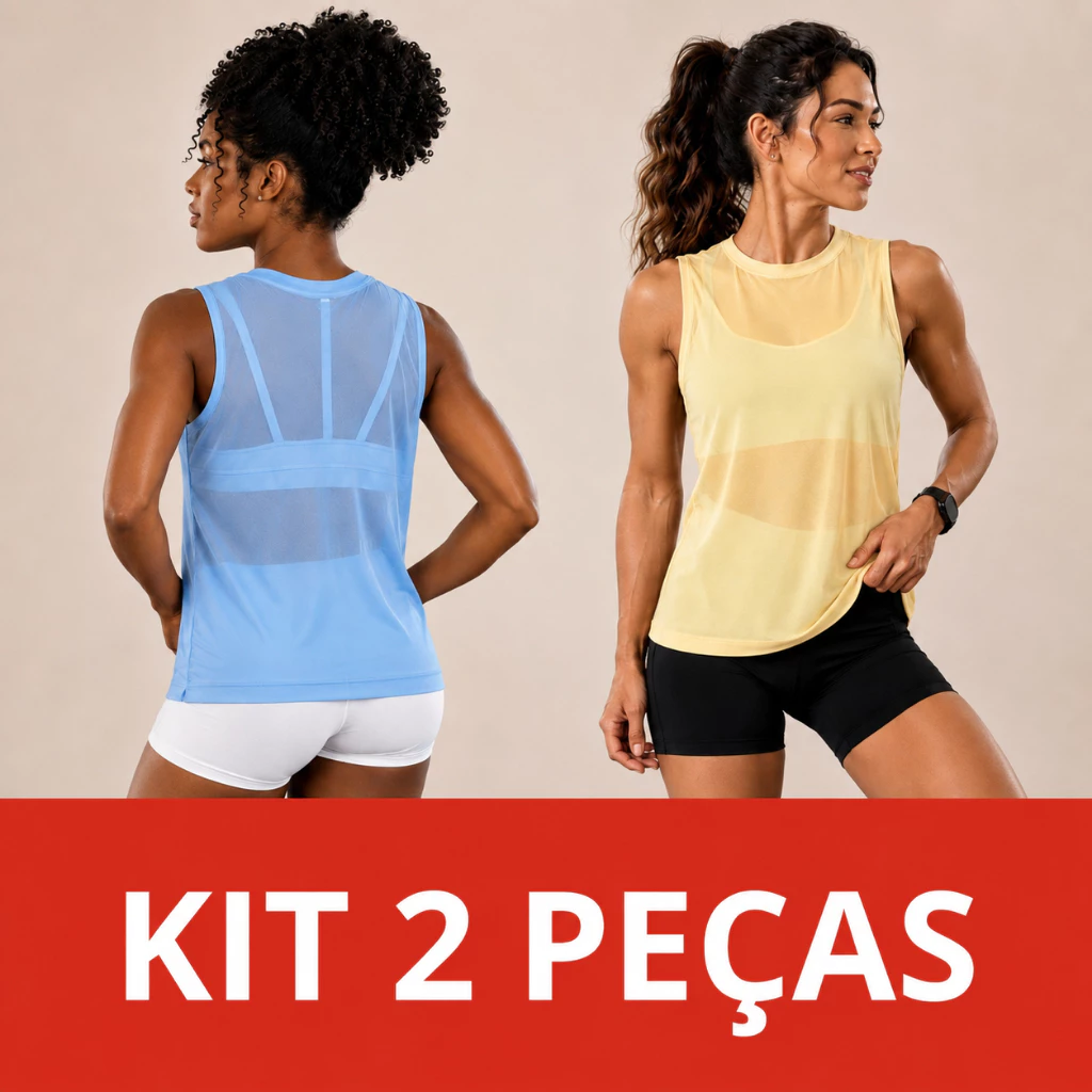 Kit 2 Blusas Regata Feminina Tule Moda Fitness Colete Academia Treino Tendência — imagem 1