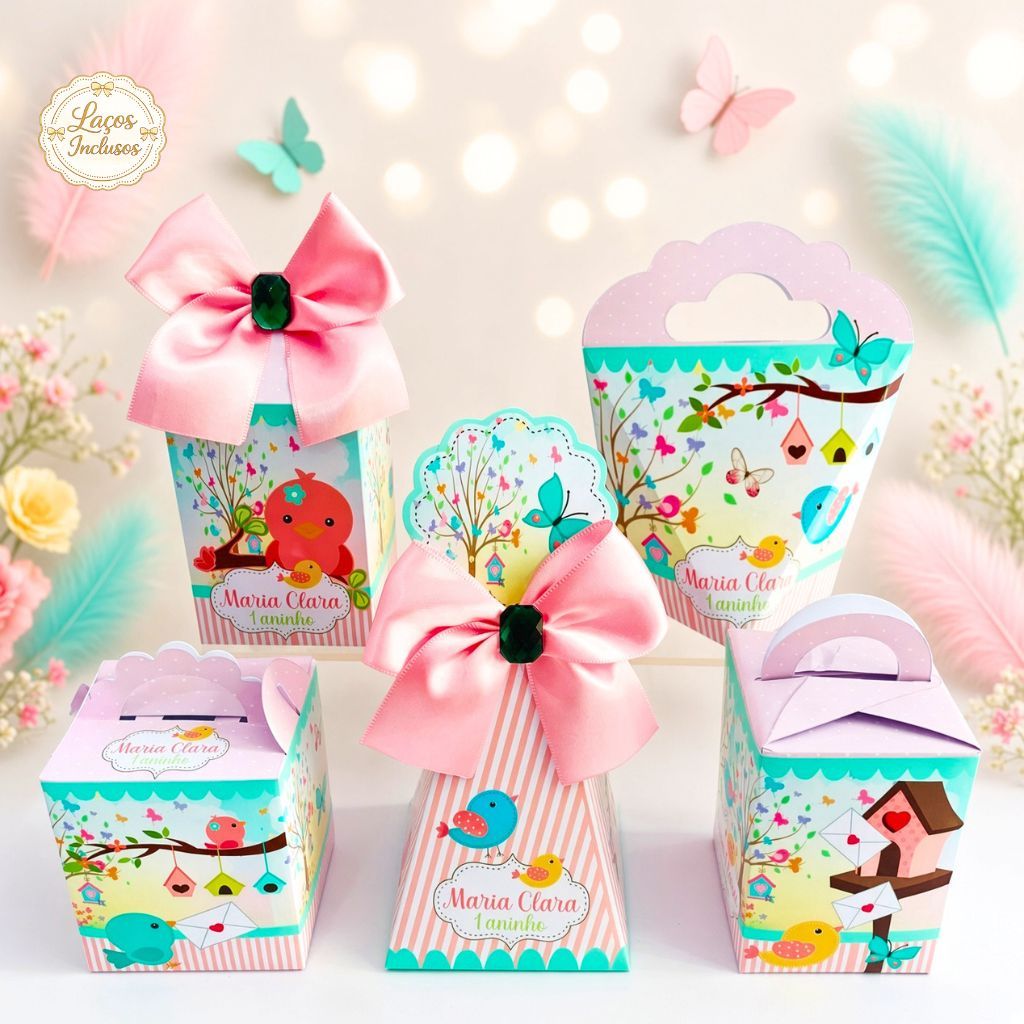 Kit Festa Jardim Encantado Menina Personalizados | Lembrancinhas Infantil Passarinhos Flores | Caixinhas Aniversário