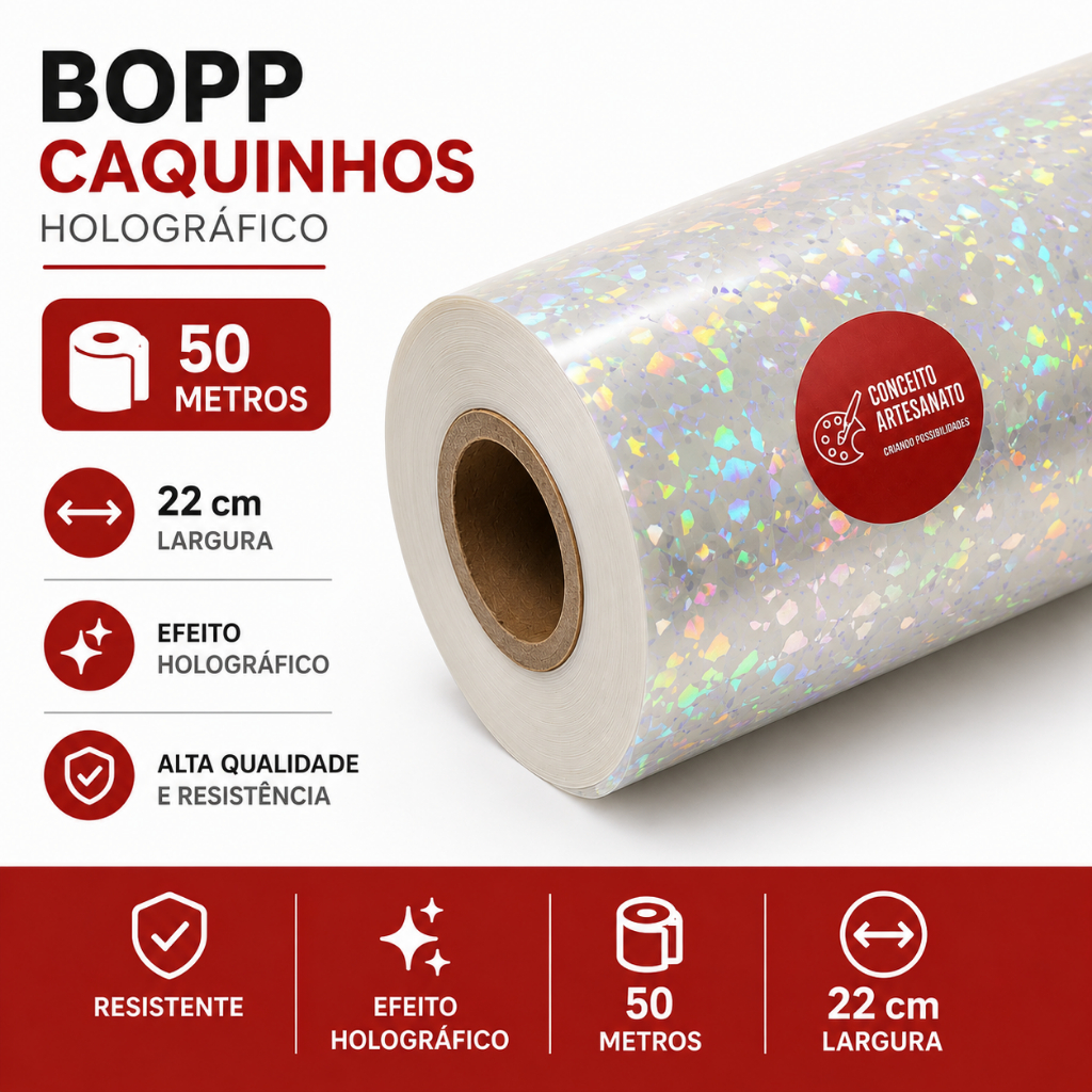 Bopp Holográfico Caquinhos - Bobina de 22 cm X 50 Metros - TOP!