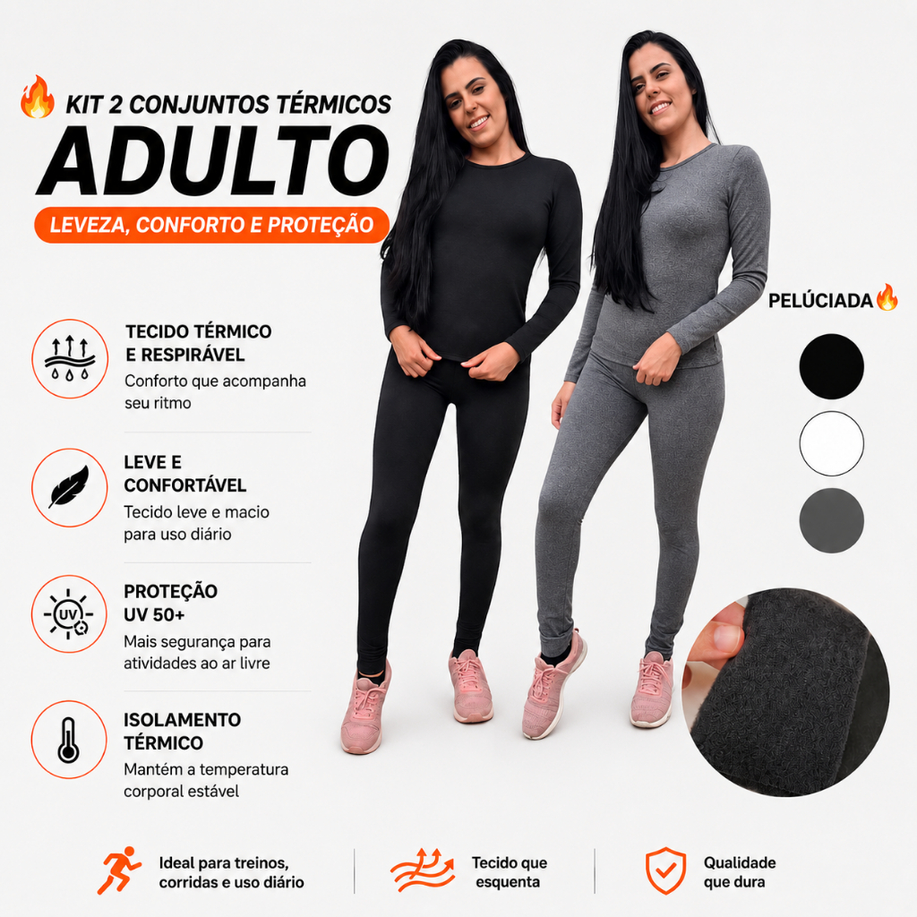 Kit 2 Conjunto Térmico Pelúciado Calça/Blusa Segunda Pele Proteção de Frio Intenso