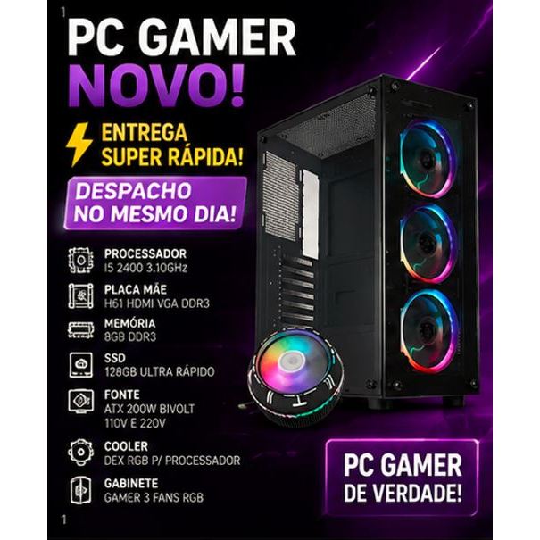 CPU Computador Gamer Intel Core I5, 8gb memória, ssd 120gb, gabinete gamer