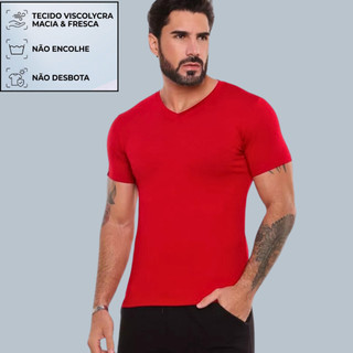 Camiseta Gola V Básica Vermelha Malha Fria Limitada Exclusiva Moda Casual Lançamento Oferta Premium