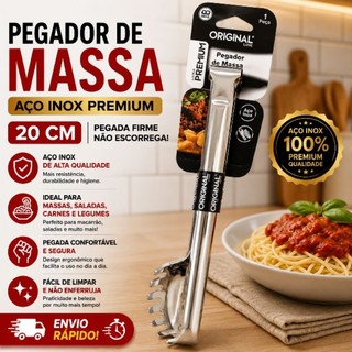 Pegador de Macarrão 20cm Aço Inox Premium para Massa Salada e Legumes