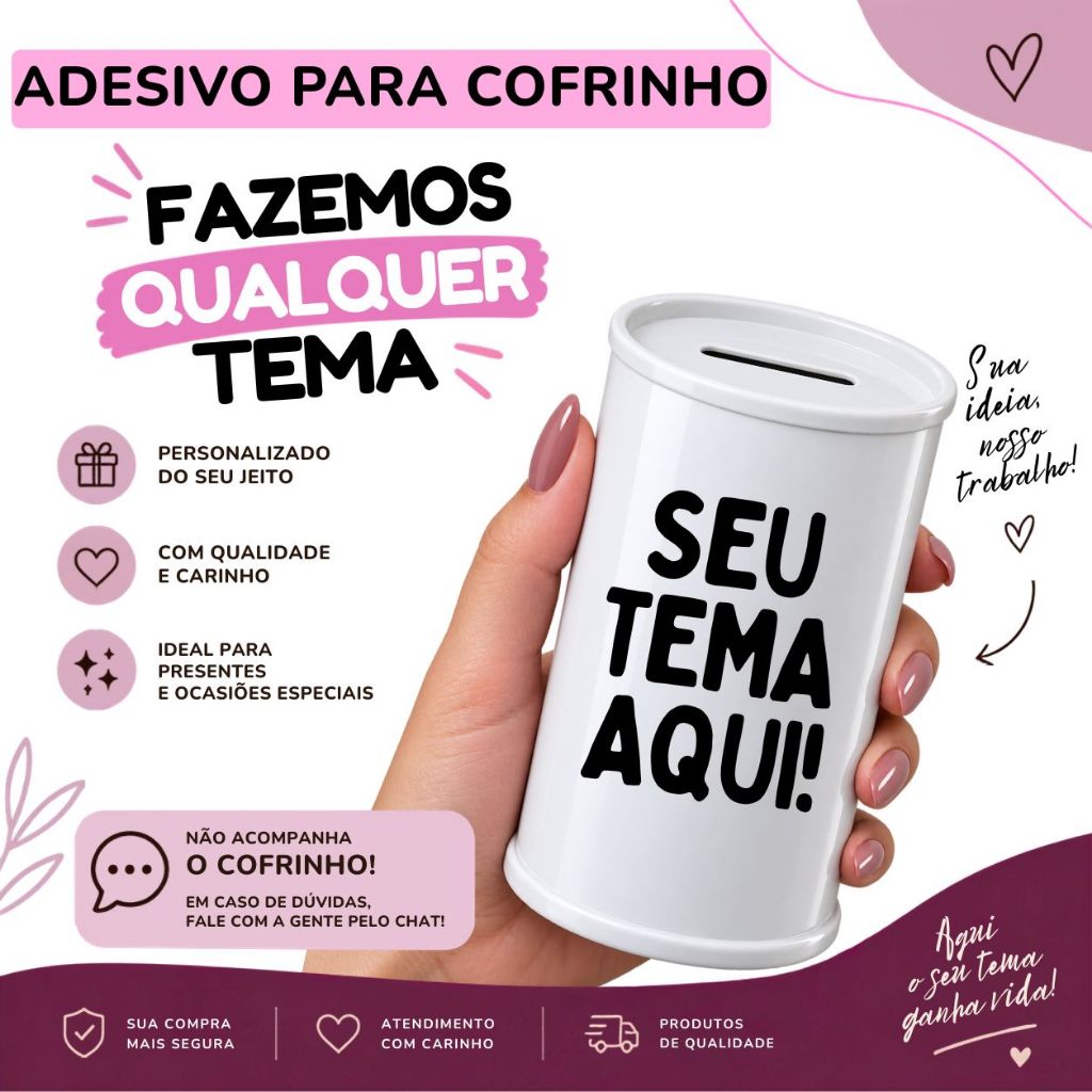 Rótulos Adesivos personalizados para cofrinhos 10x6 Qualquer Tema Lembrancinhas Infantil, Aniversário,