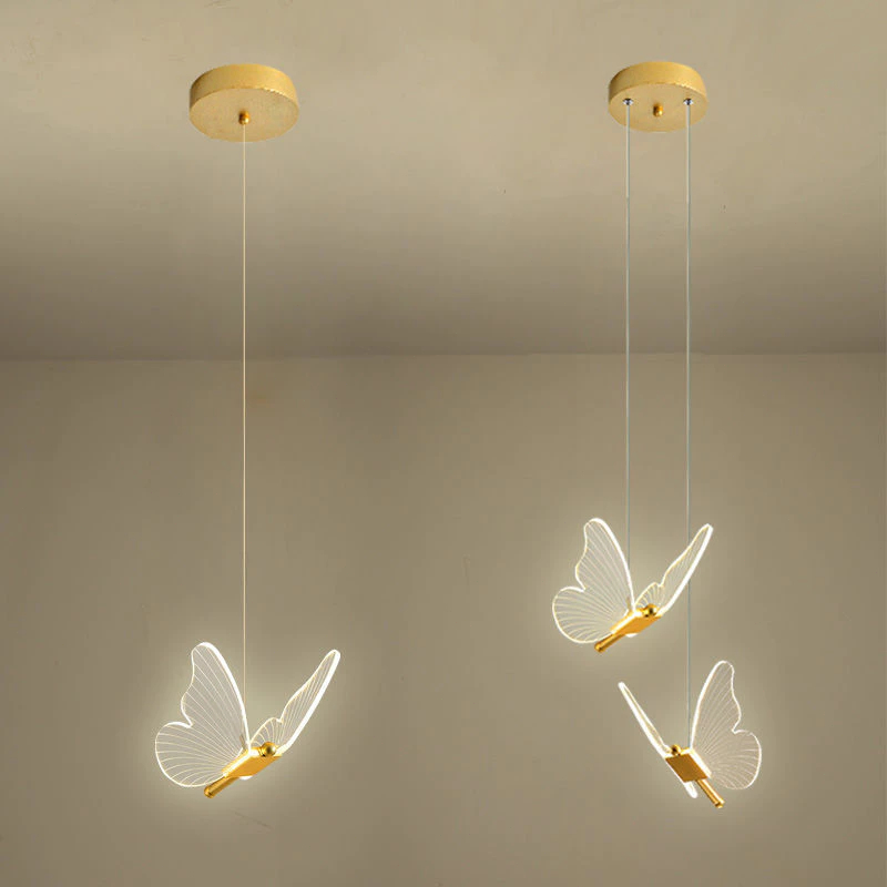 Pendente Dourado Borboleta De Luz LED de 3 cores em 1 luminária de teto do quarto Bivolt