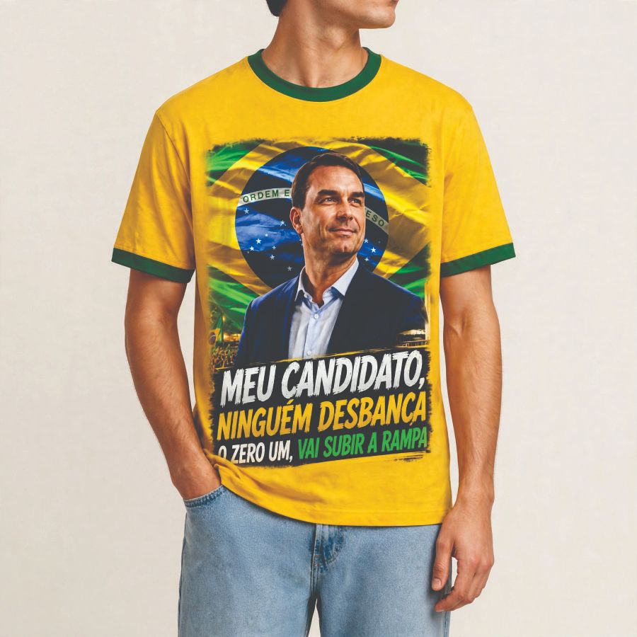 CAMISETA MEU CANDIDATO NINGUÉM DESBANCA O ZERO UM VAI SUBIR A RAMPA PATRIOTA MASCULINA PREMIUM “Envio Imediato | Pronta