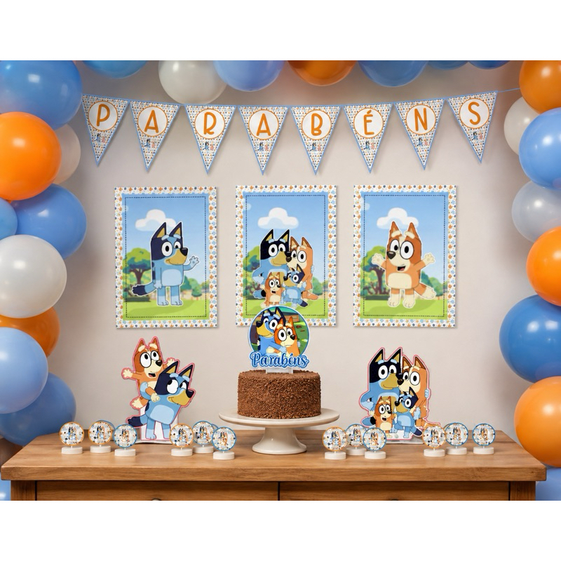 Kit Festa Bluey e Bingo Personalizado | Só Bolinho 70 Itens | Festa Infantil Aniversário Mesversário Decoração