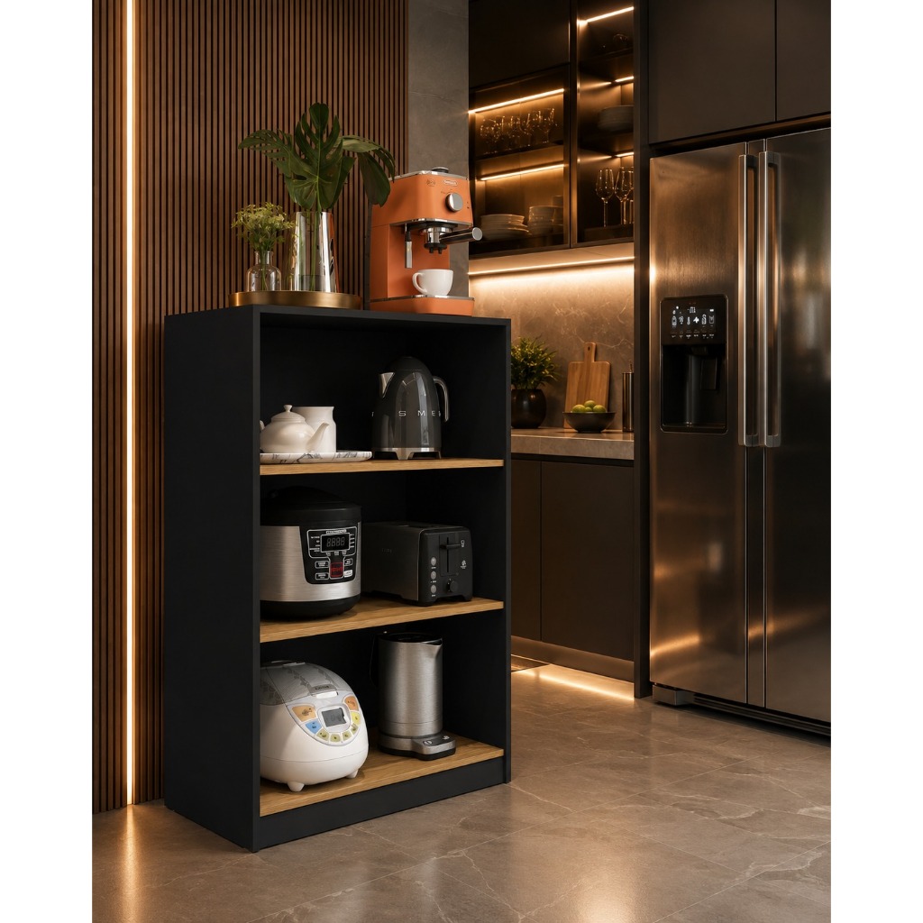 Multiuso Star Organizador Com Prateleiras Para Cozinha Sala Escritório Cor: Preto/Nature