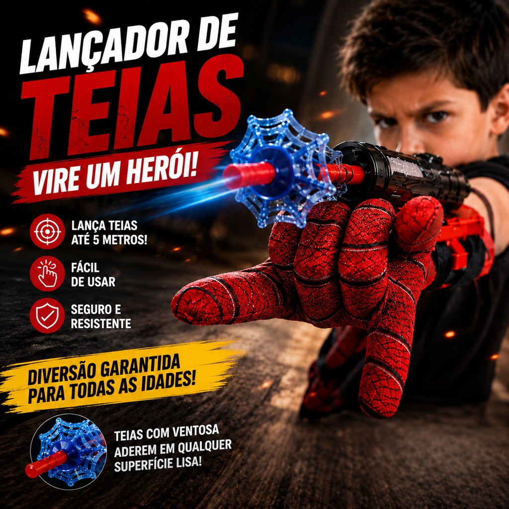 Luvas Lançadoras de Teia Infantil Homem Aranha com Dardos - Brinquedo Menino e Menina