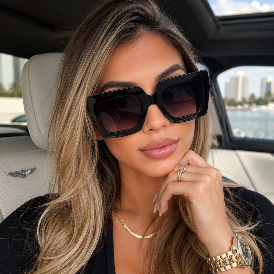 Óculos de Sol Feminino Grande Lentes Degrade Fosca UV 400 Marrom Moda Chic Urbano VIntage