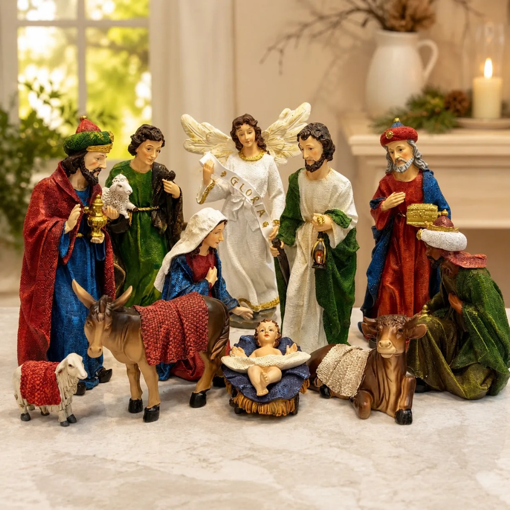 Presépio 11 Peças Resina Importado 23cm Colorido Natal