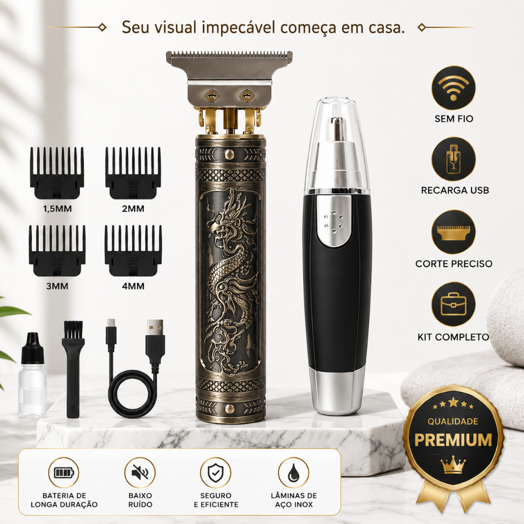 💇‍♂️ Máquina Barba Cabelo Acabamento Profissional USB + Aparador de Pelos Nariz Oferta Flash! 🚀