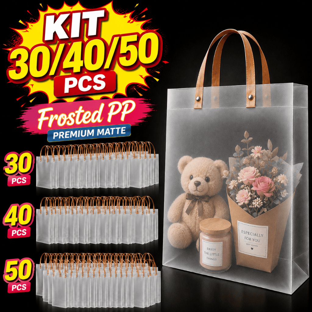 30/40/50 Sacolas de Presente em PP Fosco com Alças Reforçadas Reutilizáveis para Festas, Casamentos e Lembrancinhas