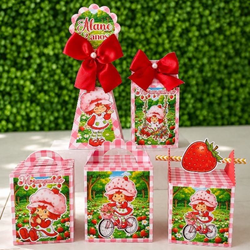 PEGUE E MONTE Kit caixinhas personalizadas Moranguinho - lembrancinhas, mimos, aniversário, festa...