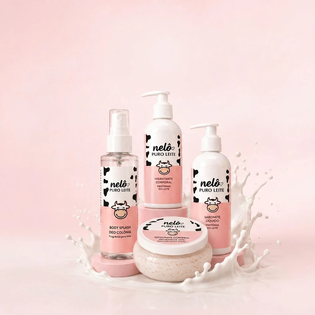 Kit Puro Leite Vaquinha - Sabonete, Esfoliante, Hidrante Corporal e Body Splash — imagem 1