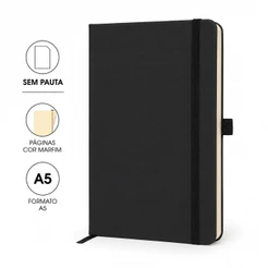Caderno A5 Sem Pauta com Capa Emborrachada e Porta Caneta – Sketchbook Criativo