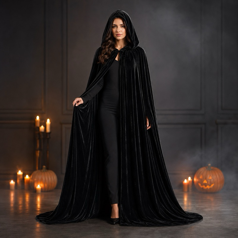 Capa c Capuz Halloween Veludo Premium unissex Festa Fantasia Religião Medieval Celta Bruxa Cosplay