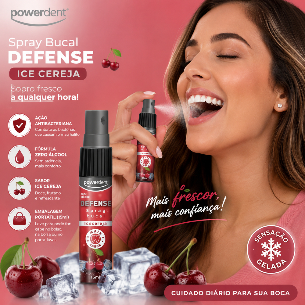Spray Bucal Defense Ice Cereja Elimina Mau Hálito 15ml Powerdent