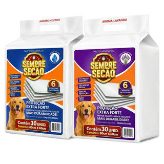 Tapete Higiênico Sempre Secão para Cães 60x60 80x60 30 Un 6 Camadas Super Absorvente Anti…