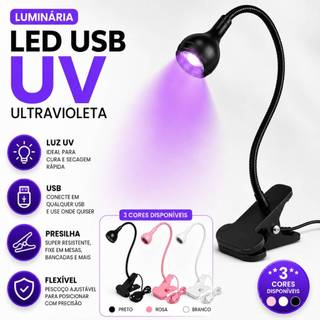 Luminária UV para Manicure USB com Garra Pescoço Flexível para Unhas Gel e Nail Art