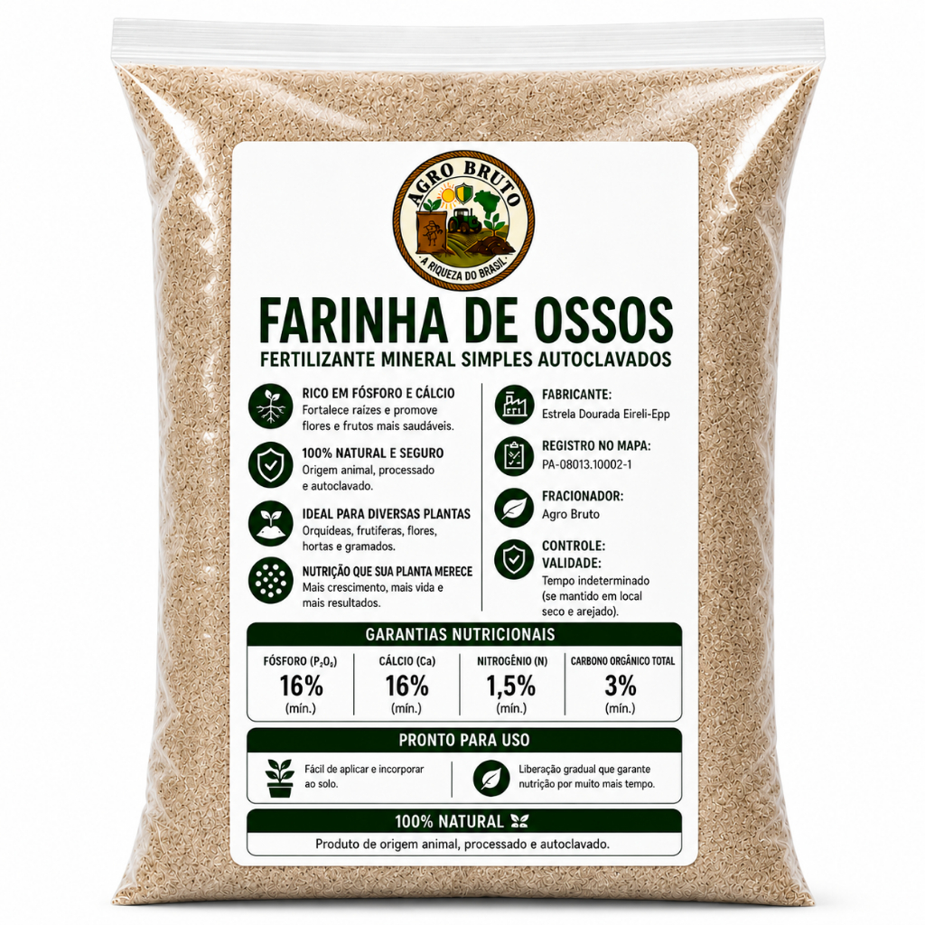 Farinha de Osso 100% Natural Adubo Fertilizante Mineral orgânico grama horta frutos flores orquídeas jardim