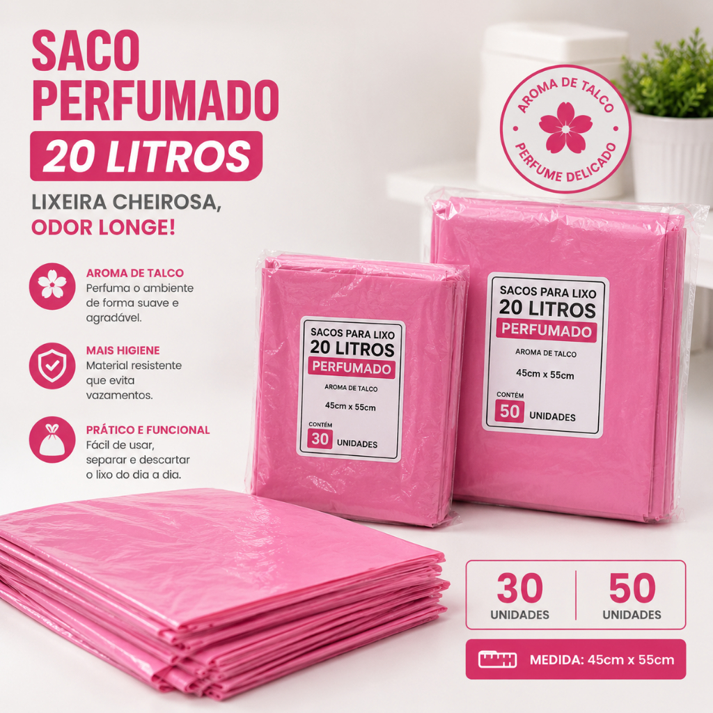 Saco de Lixo Perfumado Sanito 20L para Lixeira de Banheiro – 50 Unidades