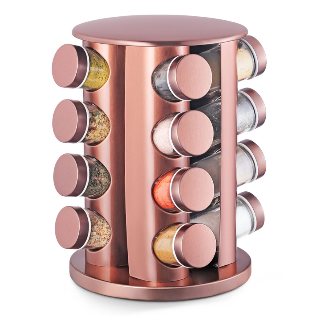 Porta Tempero Giratório 16 Potes Vidro Organizador de Condimentos Cozinha Rose Gold Redondo
