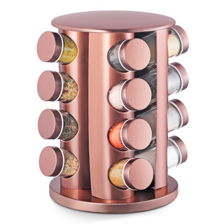 Porta Tempero Giratório 16 Potes Vidro Organizador de Condimentos Cozinha Rose Gold Redondo