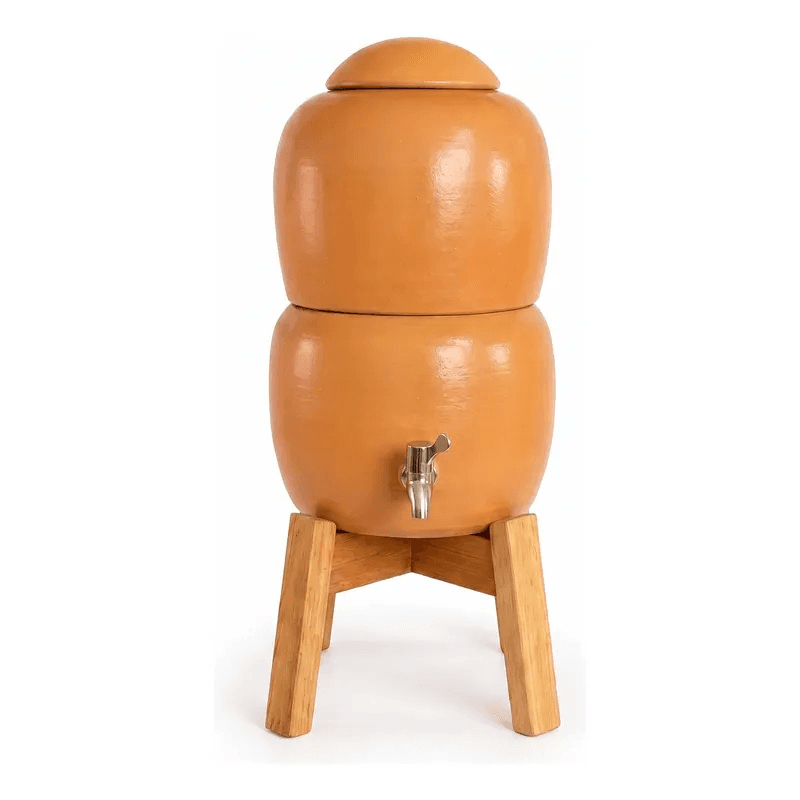 Filtro De Barro 6,5L Bebedouro Para Agua Purificador Colmeia com Suporte de Madeira Rustico