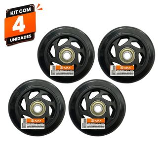 Kit 4 Rodas Rodinhas PVC Preto 4 Polegadas Sem Garfo Ajax Manutenção Reposição Substituição Carrinho Bancada Móveis