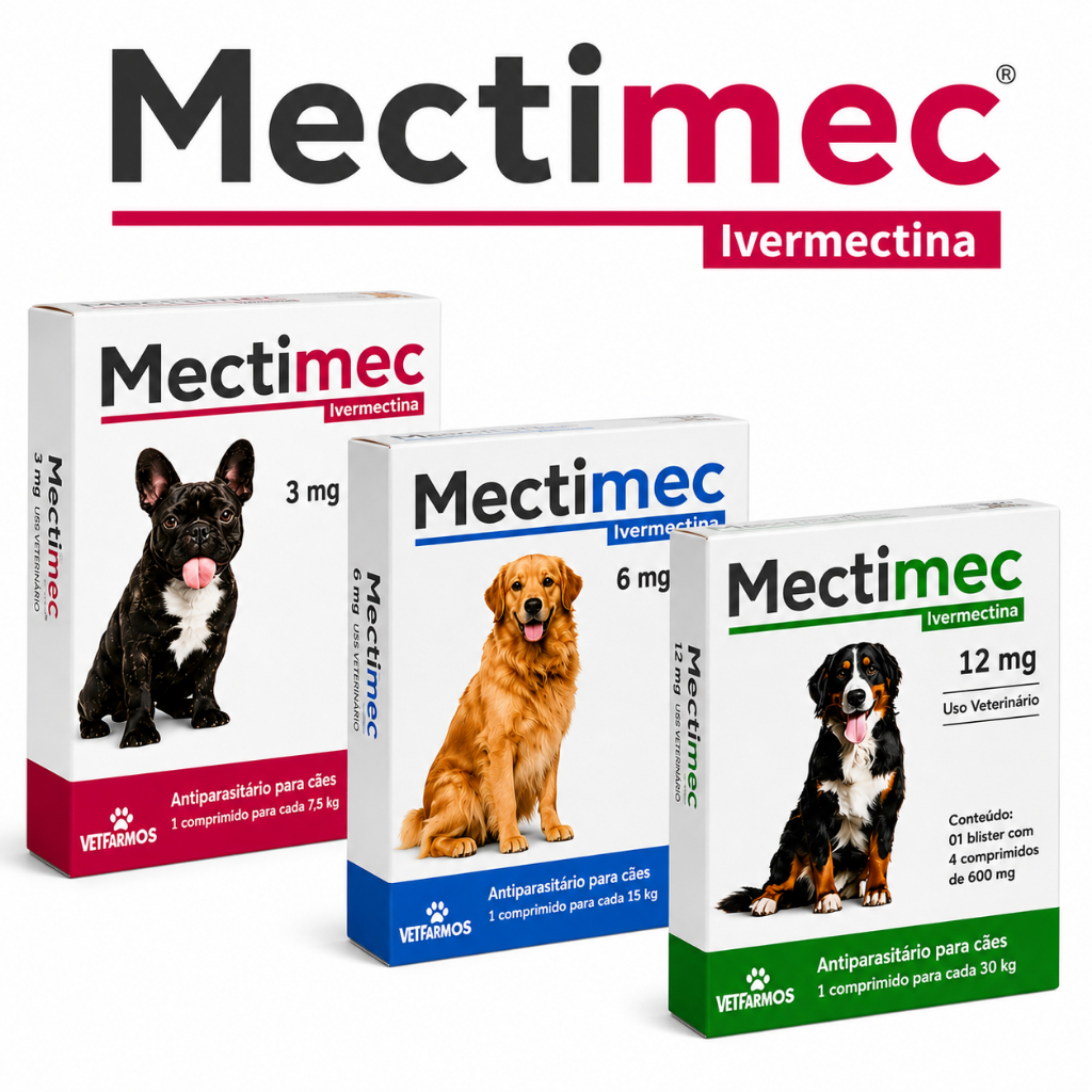 Mectimec Ivermectina para Cães Original em Cartela + Bula Antiparasitário Carrapatos Pulgas Sarnas