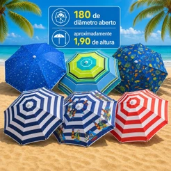 Guarda Sol Praia 1,80m Proteção UV50 Grande Reforçado para Piscina Verão Camping e Lazer