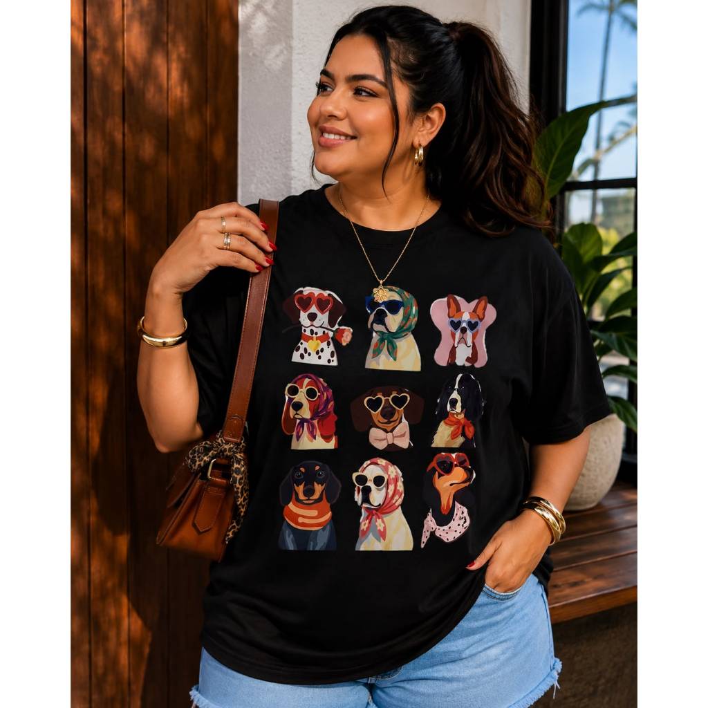 Camiseta Plus Size Feminina Cachorros Dog Lover Estampada 100% Algodão G1 G2 G3 T-Shirt Casual Moderna Confortável Pet