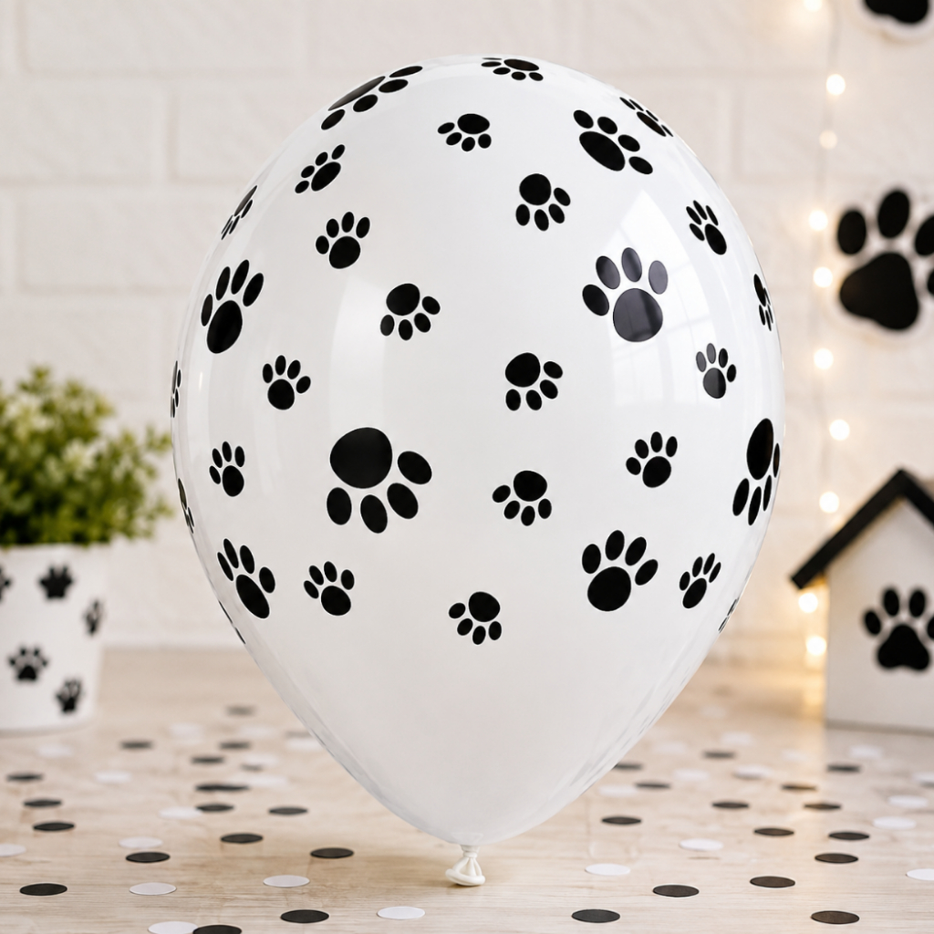 25 Unid Balão Patinha de Cachorro Branco 9 Pol  - Patrulha Bexiga.