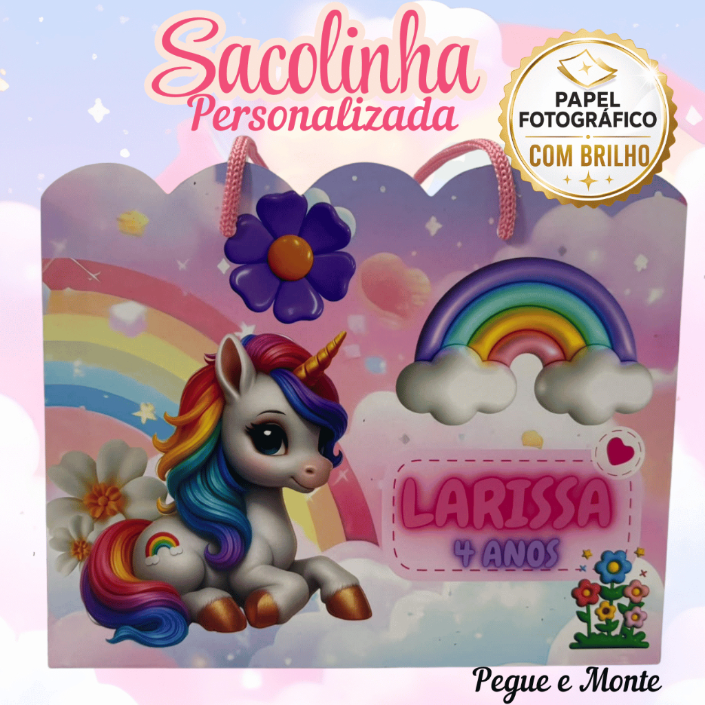 Kit 10 Sacolinhas Personalizadas Pegue e Monte 20x16x7cm – Lembrancinha para Festa