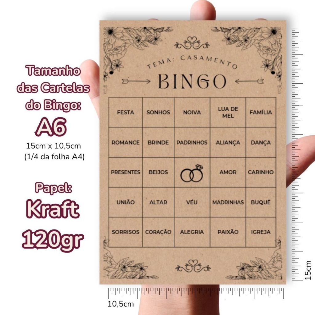 Bingo de Casamento em Papel Kraft - Bingo para chá de panelas pronta entrega — imagem 2 de 2