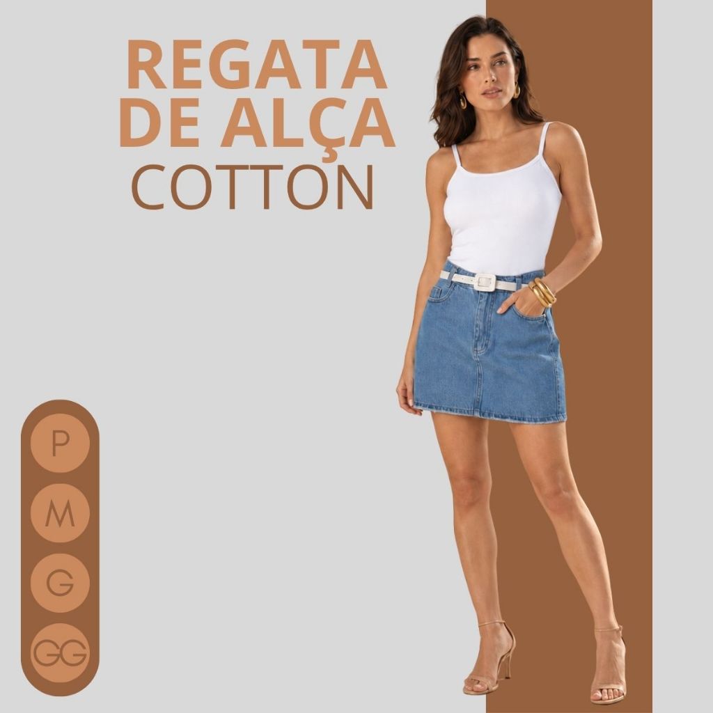 Regata Feminina de Alça Cotton Algodão com Elastano Básica Fresquinha Confortável Casual Verão 26624