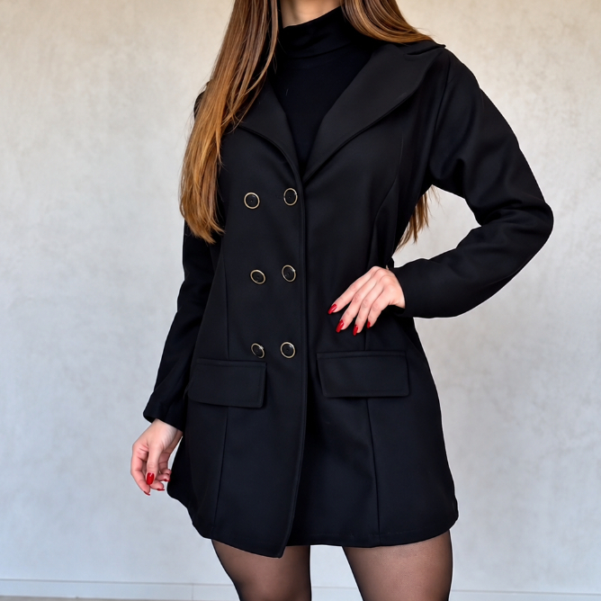 Casaco Feminino Blazer Sobretudo Estiloso Elegante Luxo Lã Batida Premium Botoes Forrados Inverno